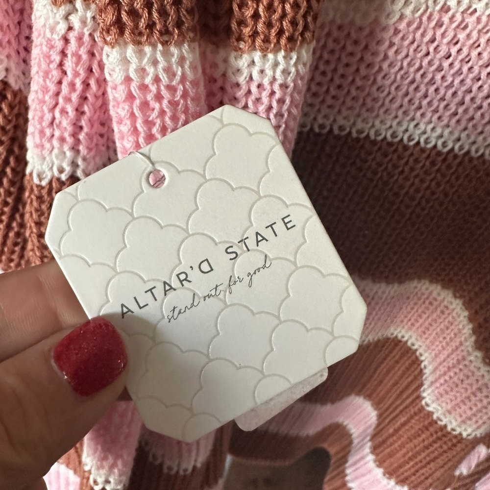 NWT Altar'd State Pink and Brown Striped Sweater - Picture 5 of 6
